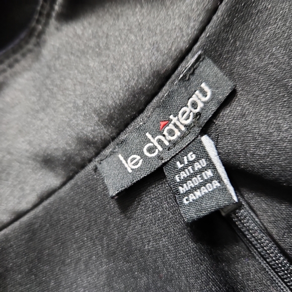 LE CHATEAU Gorgeous Black Satin Ruffles Cocktails Formal Dress Size L - Picture 2 of 10